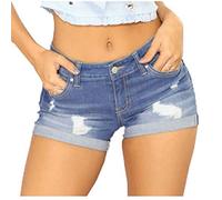 Denim Shorts for Fashion Women's Pocket Solid Jeans Denim Pants Female Hole Bottom Casual ShortsStretchy Distressed Jeans Boyfriend Hotpants Half Pants Summer Ripped Short Pants 2235