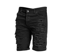 Denim Shorts for Men Regular Summer-Fit Washed Ripped Distressed Straight Fit Knee Length Casual Jean Shorts Black