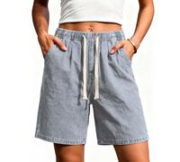 Denim Shorts for Women Knee Length Bermuda Jean Shorts 2026 Trendy Elastic Waist Stretch Denim Summer Pants Ladies Jorts Baggy Going Out Beach Workout Wide Leg Jean Long Pants Streetwear Plus Size