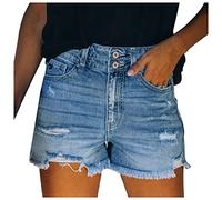 Denim Shorts for Women Summer Casual Ripped Jean Shorts Classic Fit Turned Hem Sexy Ladies Short Jeans Denim Hot Pants with Pockets