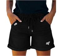 Denim Shorts For Women Summer Ripped Cut Off Button Jean Shorts Ladies High Waisted Drawstring Denim Hot Pants Rolled Hem Wash Distressed Jeans Short Trousers With Pockets Streetwear Y2k Boyfriend