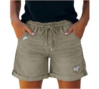 Denim Shorts For Women Summer Ripped Cut Off Button Jean Shorts Ladies High Waisted Drawstring Denim Hot Pants Rolled Hem Wash Distressed Jeans Short Trousers With Pockets Streetwear Y2k Boyfriend