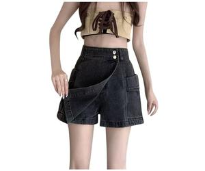 Denim Shorts for Women UK High Waisted Jeans Shorts Skort Wide Leg Cargo Work Short with Pockets Summer A Line Mini Skorts Skirts Casual Slim Stretchy Hot Pants