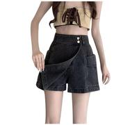 Denim Shorts for Women UK Skort Jeans Shorts High Waisted Wide Leg Cargo Work Shorts Mini Skorts Skirts with Pockets Plus Size Casual Summer Shorts Slim Stretchy A Line Hot Pants (07-Grey, XXL)