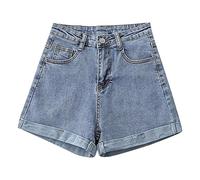 Denim Shorts for Women UK Skort Jeans Shorts High Waisted Wide Leg Cargo Work Shorts Mini Skorts Skirts with Pockets Plus Size Casual Summer Shorts Slim Stretchy A Line Hot Pants (09-Light Blue, M)