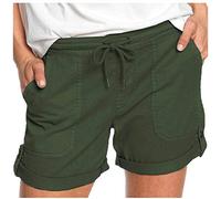 Denim Shorts for Womens with Pockets Ladies Hot Stretchy Jean Cropped Jeggings Turn Up Hem Cut Off Summer High Waisted Smart Fitted Lightweight Casual Daily Holiday Vacation Army Green