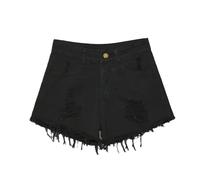 Denim Shorts High Waist Women's Ripped Shorts Sexy Destroyed Jeans Shorts Ripped Hot Pants Stretch Loose Trousers Short Jeans Teenager Girls Women's Jeans Wide Leg Summer Shorts, black, M