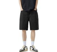 Denim Shorts Men's Baggy Casual Short Wide Leg Casual Shorts Loose Hip Hop Shorts with Zip and Pockets Fashionable Streetwear Plain Jeans Stretch Casual Trousers, 02 black, 3XL