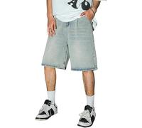 Denim Shorts Mens Stretchy Jeans Jorts Men's Baggy Combat Shorts for Men UK Knee Length Summer Relaxed Multiple Pocket Workwear for Street Dance Beige