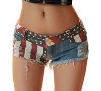 Denim Shorts Women's Low Waisted America Flag Patched Mini Denim Shorts Ripped Frayed Denim Pants Summer Jean Shorts Distressed Denim Shorts Hot Shorts,Clearance S Red
