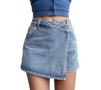 Denim Skirt,Women's Denim Skort High Waisted Wrap Asymmetrical A-Line Mini Skirt with Pockets | Stretchy Jean Skorts for Women | Cargo Style Short Pants in Y2K Streetwear Style | Sizes S-5XL UK Blue