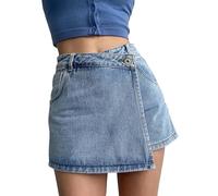 Denim Skirt Women's Summer Skirt Asymmetric Y2K Skirt Crossover Jeans Skirt with Button A-line Denim Skirts Streetwear Short Low Waist Denim Low Waist Mini Skirt with Pockets, O Blue, M