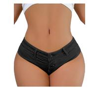 Denim Thong Booty Shorts for Women - Sexy Stretchy Micro Mini Daisy Dukes Hotpants Hot Pants, Black, XXL