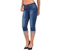 Denim Three Quarter Capri Pants for Women - High Rise Slimming Cut Off Jeans With Pockets, Comfy Pull in Tailored Scratch Flap