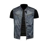Denim Waistcoat Mens Biker, Denim Vest Mens Shoulder Denim Waistcoat Denim Zip Up Vest for Men Men's Sleeveless Distressed Rock Denim Vest Button Up Denim Gilet Vintage Cowboy Waistcoats