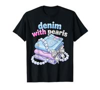 Denim with Pearls Hair Bow Elegant Southern Mom Style Value Graphic T-Shirt