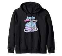 Denim With Pearls Hair Bow Elegant Southern Mom Style Zip Hoodie