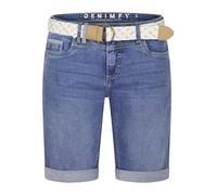 DENIMFY DFLena Women's Jeans Shorts with Belt Regular Fit Bermuda Shorts Summer Denim Stretch Basic Plain Blue S M L XL XXL, Middle Blue Denim (M267), XXL
