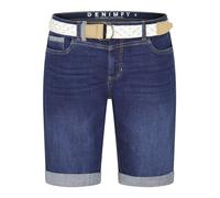 DENIMFY DFLena Women's Jeans Shorts with Belt Regular Fit Bermuda Shorts Summer Denim Stretch Basic Plain Blue S M L XL XXL, Dark Blue Denim (D259), L