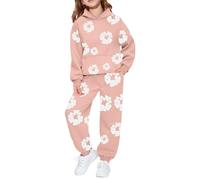 Denims-Tears Kids Tracksuit Set 2 Piece Oversized Outfit Long Sleeve Hoodie Pullover and Loose Sweatpants Bottom Jogging Pants Foam Printed Trendy Activewear Winter Sport Set (Light Pink, 9-10 Years)