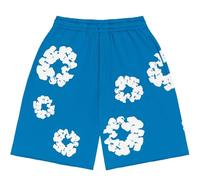 Denims-Tears Shorts Mens UK Foam Print Summer Loose Jogger Shorts Y2K Hip Hop Oversized Outfit Fashion Activewear Men's Tear Pants Sport Casual Tracksuit Bottom (01-2-Blue, L)