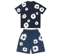Denims-Tears Tracksuit Set Mens Summer Shorts and T-Shirt Set 2 Piece Oversized Outfit Foam Print Activewear Short Sleeve Tee Tops with Loose Jogger Shorts Sport Casual Y2K Clothes (01-1-Navy, S)