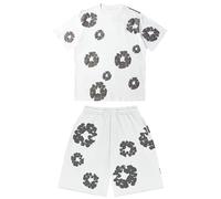 Denims-Tears Tracksuit Set Mens Summer Shorts and T-Shirt Set 2 Piece Oversized Outfit Foam Print Activewear Short Sleeve Tee Tops with Loose Jogger Shorts Sport Casual Y2K Clothes (01-2-White, L)