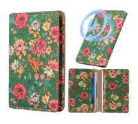 Denior Floral Leather Magnetic Wallet for MagSafe and Most Devices, with Stand＆RFID Protection, Women's Magnet-Attached Card Holder (Meadow Green)