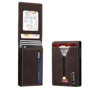 Denior Mens Pop up Credit Card Wallet, Magnetic Flip on Metal Case with Clear ID Window RFID Blocking, 3 Card Slots Capacity for 10-13 Cards Wallet Gift for Men, Brown, Multi-card Ultra-thin Wallet