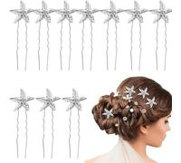 Denipry 10pcs Bride Crystal Rhinestone Starfish Hair Pins Silver U Shape Head-wear Headdress Decorated Jewelry for Beach, Wedding,Party Hair Accessories for Women Girls