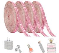Denipry 4 Rolls Self Adhesive Rhinestone Ribbons, Pink Bling Crystal Diamond Ribbon Roll Wrap Glittering Rhinestones Strips Stickers for Decoration Car Phone DIY Arts Crafts Wedding(Pink, 4mm)