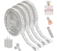 Denipry 4 Rolls Self Adhesive Rhinestone Ribbons, Silver Bling Crystal Diamond Ribbon Roll Wrap Glittering Rhinestones Strips Stickers for Decoration Car Phone DIY Arts Crafts Wedding(Silver, 4mm)