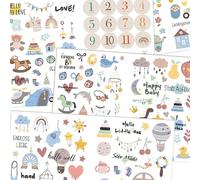 Denipry 4 Sheets Baby Scrapbook Stickers, Baby's Patterns Scrapbooking Stickers Self-Adhesive Waterproof Newborn Sticker Supplies for Memory Book, Baby Shower, Baby's First Year Book