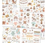 Denipry 4 Sheets Baby Scrapbook Stickers, Baby's Patterns Scrapbooking Stickers Self-Adhesive Waterproof Newborn Sticker Supplies for Memory Book, Baby Shower, Baby's First Year Book