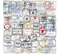 Denipry 60 Pcs Postmark Stickers, Vintage Travel Stamp Post Mark Sticker, Waterproof Transparent Vinyl Sticker for Suitcase Scrapbook Laptop Helmet Luggage Water Bottle and DIY Crafts