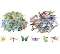 Denipry 80Pcs Butterfly Insects Fly Bird Stickers Set, Self-Adhesive PET Transparent Waterproof Vintage Stickers for Scrapbooking, DIY Crafts, Album, Phone Case, Card Making (Style9)