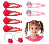Denipry 8Pcs Strawberry Hair Clip and Hair Ties Set, Red Metal Snap Hair Clips Sweet Fruit Hairpin Y2K Cute Strawberry Hair Accessories for Girls and Women(Red2)
