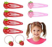 Denipry 8Pcs Strawberry Hair Clip and Hair Ties Set, Red Metal Snap Hair Clips Sweet Fruit Hairpins Y2K Cute Strawberry Hair Accessories for Girls and Women
