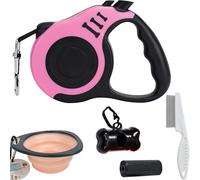 Denipry Retractable Dog Lead, 16FT Automatic Telescopic Tractor Nylon Tape, No Tangle Leash for Medium, Small Dogs and Cats Up to 26 lbs, One-Handed Brake, Pause and Lock Dog Walking Lead (Pink)