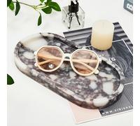 Denique Natural Luxury Calaccata Viola Marble Tray for Bathroom Countertop, 10.2" Vanity Tray Oval Deorative Tray, Countertop Organizer, Jewelry Dish Ring Holder for Dresser
