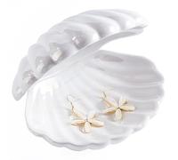 Denique Shell Jewelry Dish Tray, Ceramic Trinket Tray Clamshell Jewelry Storage Dish, Ring Holder Dish Key Bowl, Decorative Jewelry Plate, Cute Jewelry Organizer for Room Decor (White)