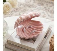 Denique Shell Jewelry Dish Tray, Ceramic Trinket Tray Clamshell Jewelry Storage Dish, Ring Holder Dish Key Bowl, Decorative Jewelry Plate, Cute Jewelry Organizer for Room Decor (Pink)