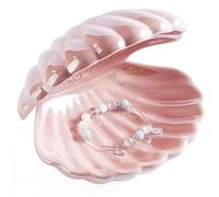 Denique Shell Jewelry Dish Tray, Ceramic Trinket Tray Clamshell Jewelry Storage Dish, Ring Holder Dish Key Bowl, Decorative Jewelry Plate, Cute Jewelry Organizer for Room Decor (Pink)