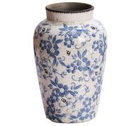 Denique Vintage Blue and White Porcelain Vase Ceramic Vase for Home Decor, Retro Crack Blue Flower Vase Pottery Vase Chinoiserie Decor Rustic (6.3x9.8inch)