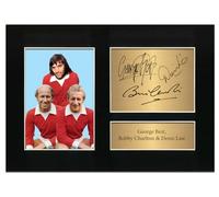 Denis Law, George Best & Bobby Charlton Autograph Football Signed Memorabilia A4 Printed Autograph Photo Reproduction Print Picture Display No110, Black