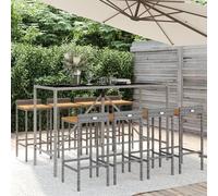 denji solid wood 9 piece garden bar set in grey poly rattan