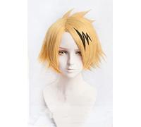 Denki Kaminari Wigs Anime My Hero Hero Academia Short Golden Heat Resistant Synthetic Cosplay Wigs+ Wig Cap+ Black Lightening Wig and Lightening A