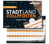 DENKRIESEN Stadt Land Vollpfosten Classic Edition Family Game from 12 Years Word Game for 2-50 Players City Country River Board Game and Party Game in XXL DIN A3 Format
