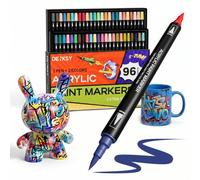 DENKSY 96 Dual Tip Acrylic Paint Markers Set | Colored Markers with Brush Tip | Art Markers for Adults | Acrylic Paint Pens for Rock Painting, Canvas, Glass, Wood, Ceramic, DIY Crafts, Fabric