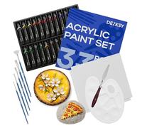 DENKSY Acrylic Paint Set 24 Colours (12ml) | Acrylic Paint Kit with 5 Paint Brushes for Crafts, 2 Canvases, 1 Palette & 1 Painting Knife | Art Supplies for Adults, Beginners & Pro Artists